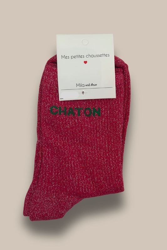 Chaussettes à paillettes CHATON rose