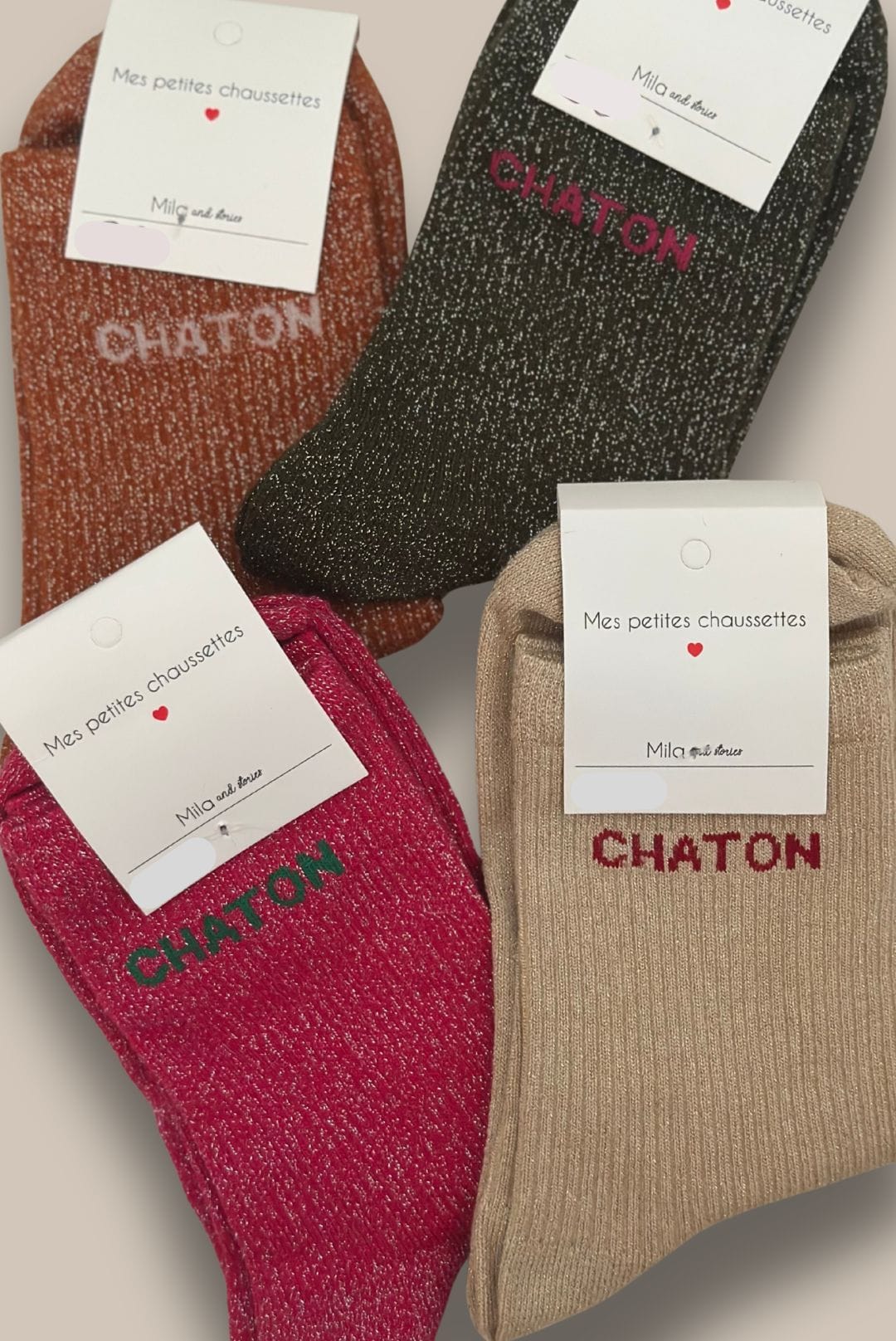 Chaussettes à paillettes CHATON écru