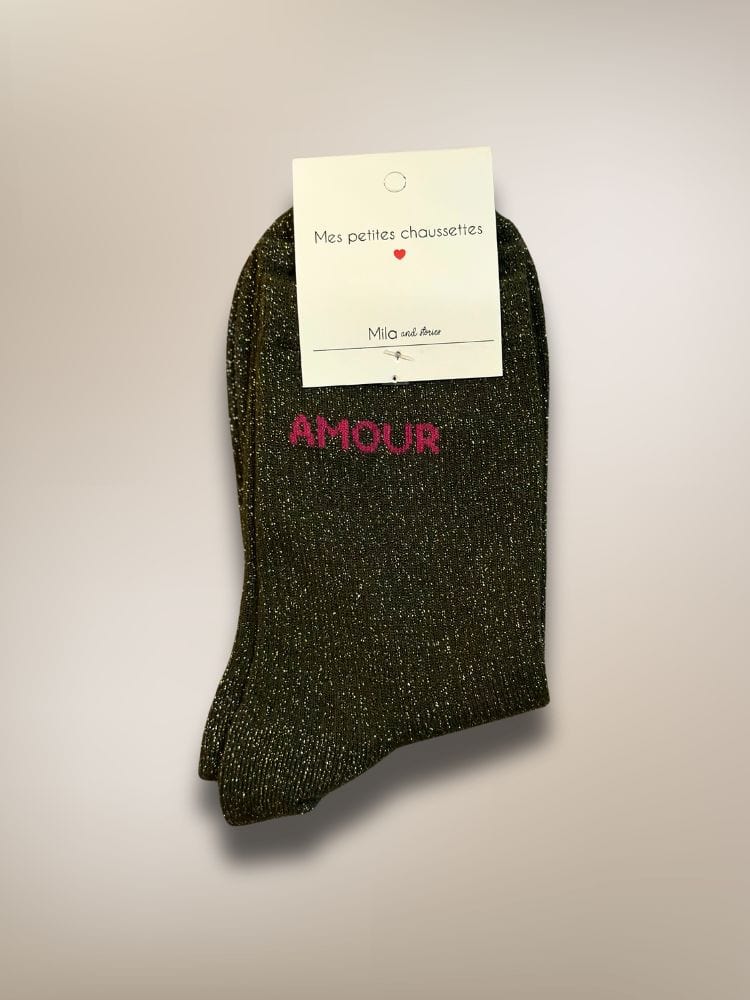 Chaussettes à paillettes AMOUR kaki