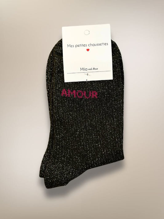 Chaussettes à paillettes AMOUR noires