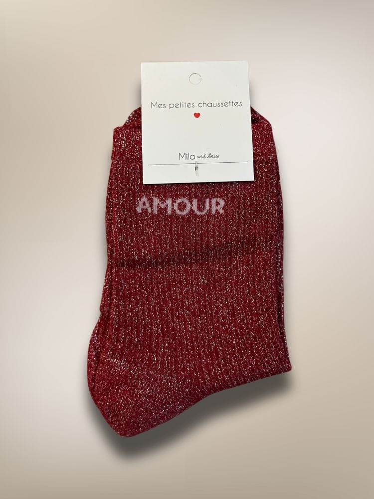 Chaussettes à paillettes AMOUR rouge