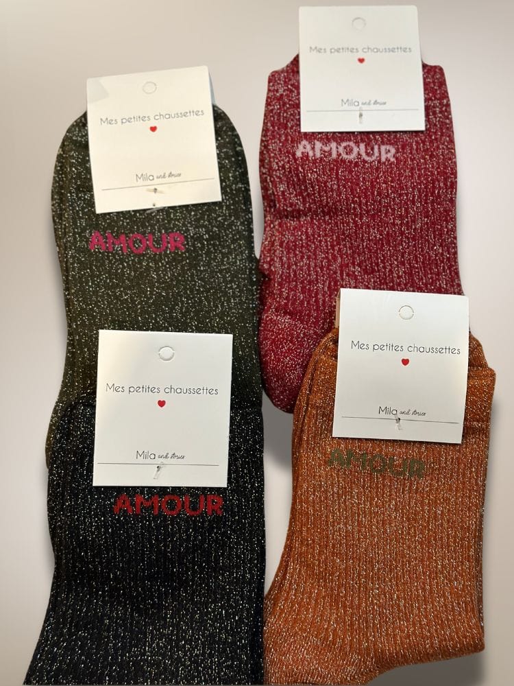 Chaussettes à paillettes AMOUR noires