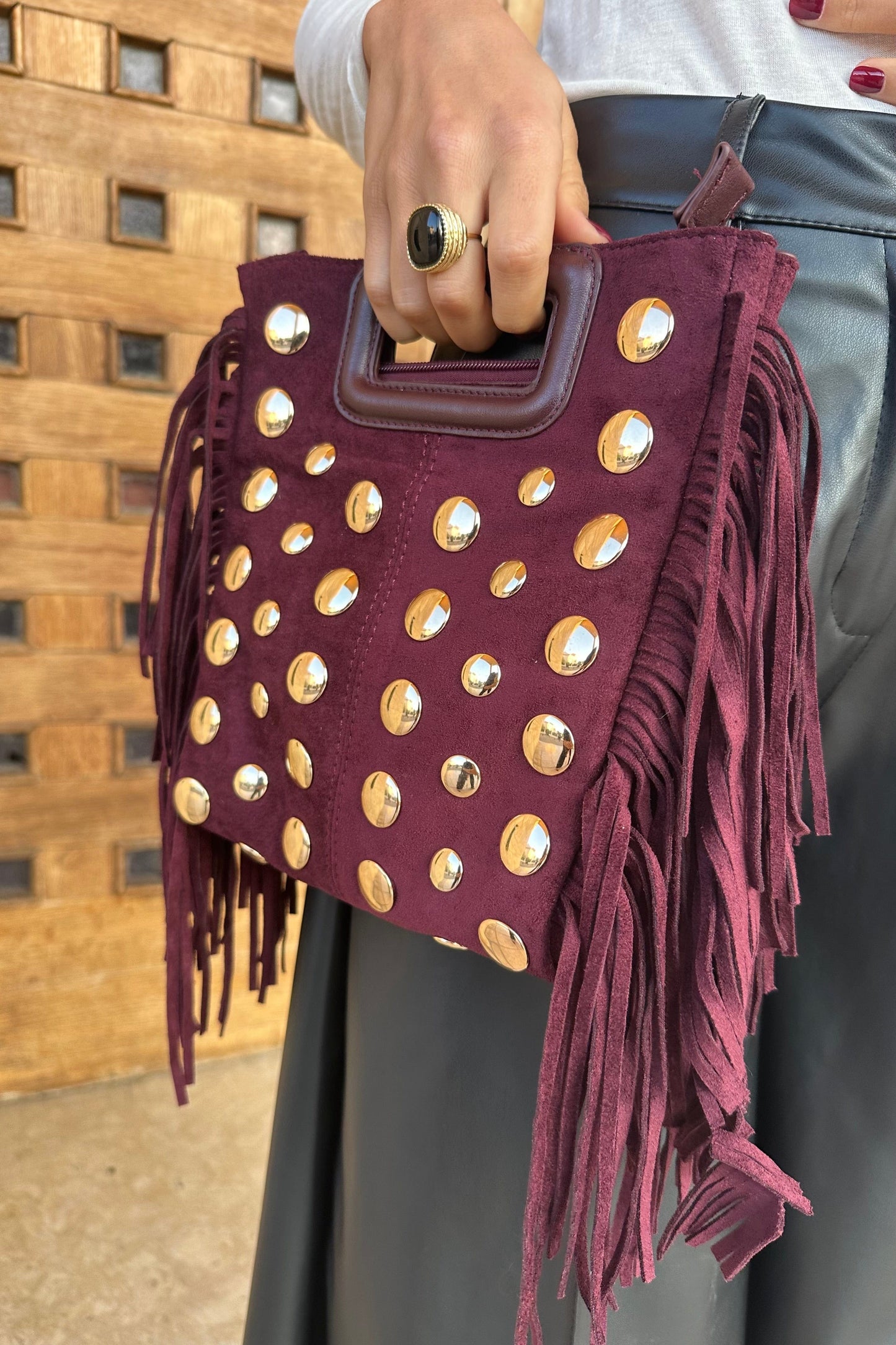 Sac franges et clous ANAK bordeau