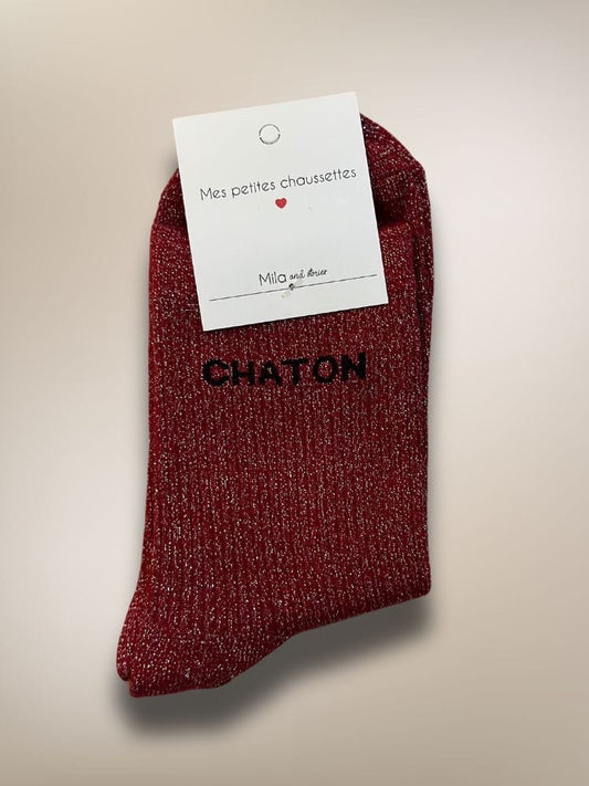 Chaussettes à paillettes CHATON rouge