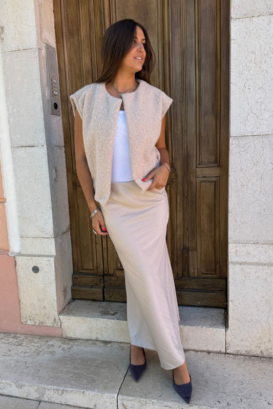 Jupe longue satinée beige LOUISE