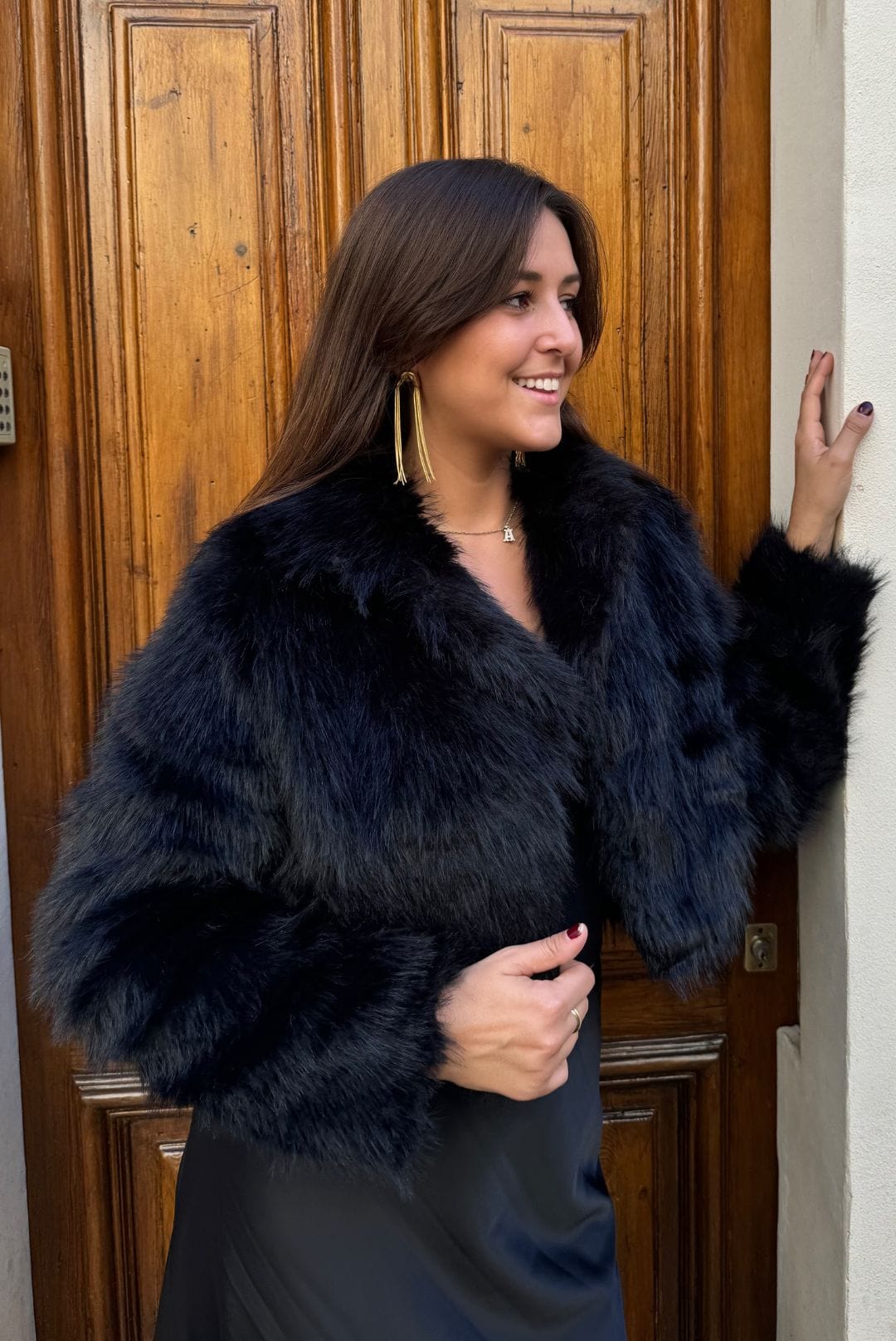 Veste en fausse fourrure noire BRENDA - Main Image