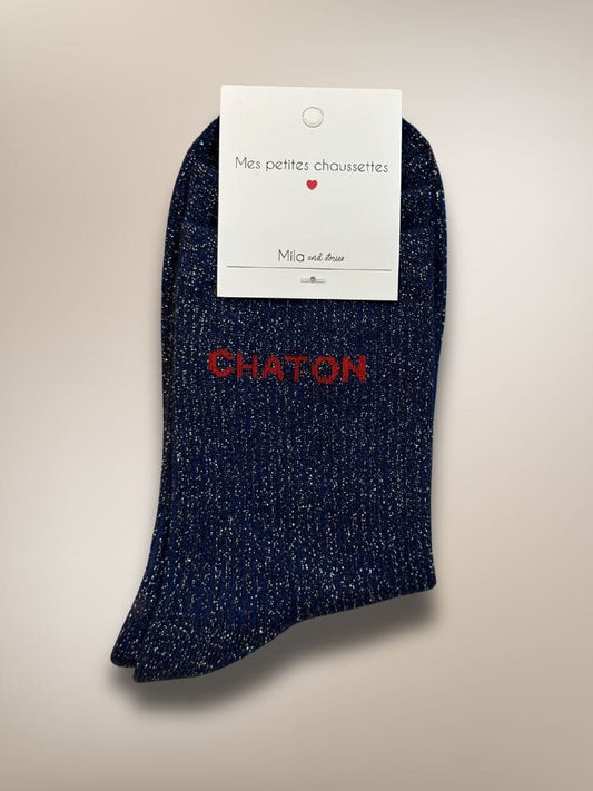 Chaussettes à paillettes CHATON bleues