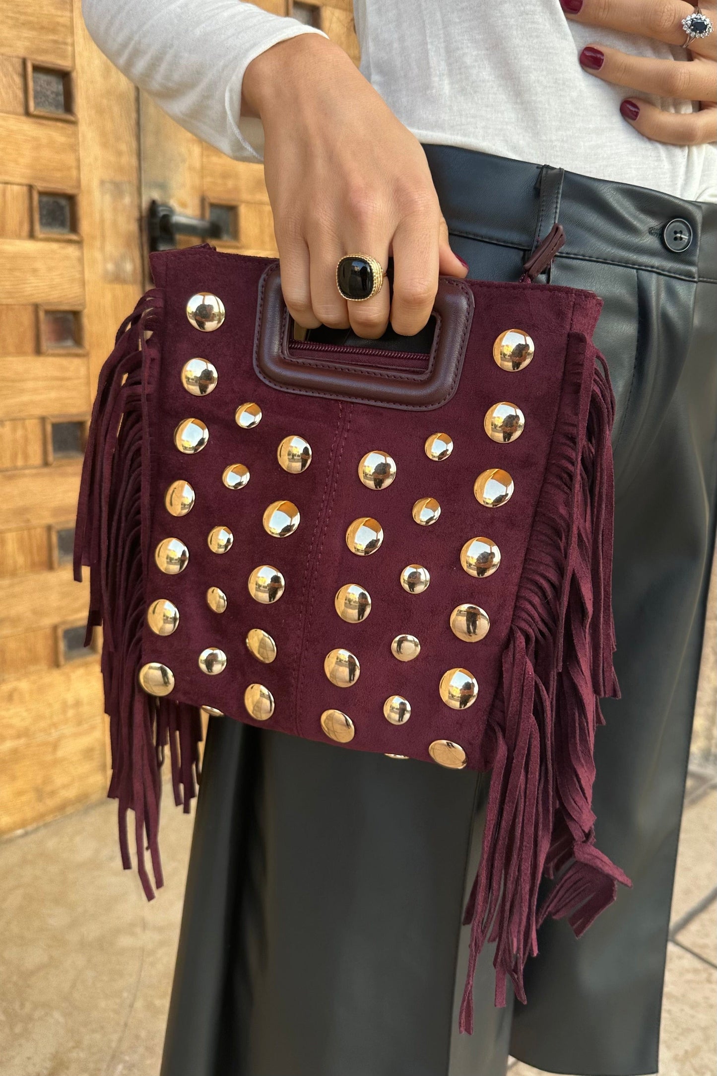 Sac franges et clous ANAK bordeau