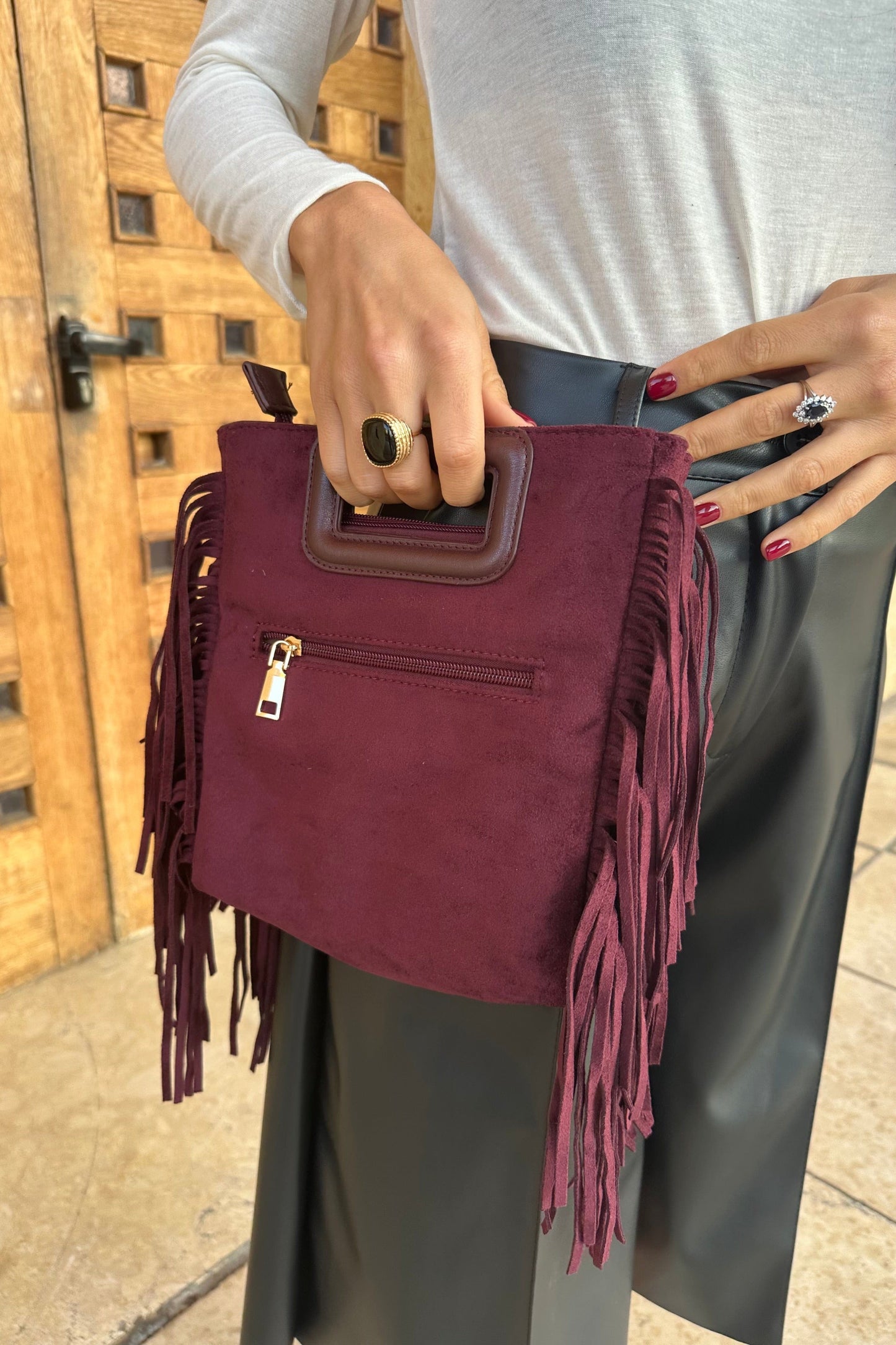 Sac franges et clous ANAK bordeau